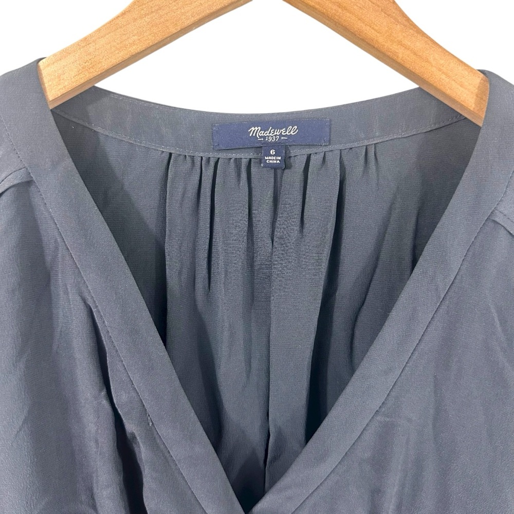 Madewell Gray Silk Faux-Wrap Dress Size 6 - Picture 5 of 7